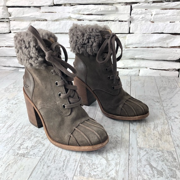 UGG Jaxon Cuff Lace Up Heeled Bootie Suede - Picture 1 of 8